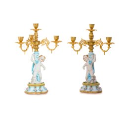 Graceful Symmetry: Hand-Painted Porcelain Cherub Candle Holders