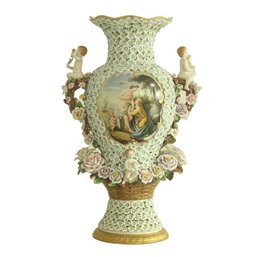 Artistry In Porcelain: Rococo Elegance Vase With Cherubs And 3D Flowers