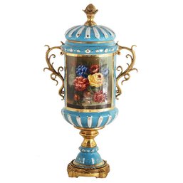 Baroque Blossoms: Hand-Painted Floral Motif Jar In Blue