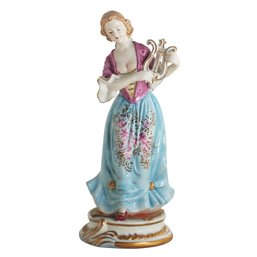 Hand-painted Lady With Harp Figurine