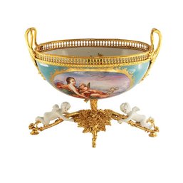Romantic Porcelain And Bronze Serving Bowl