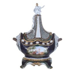 A Stroke Of Brilliance: Unique Potpourri Jar In Blue, Gold, And White