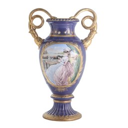 Rococo Style Vase With Hand-painted Motif & Snake Handles In Purple