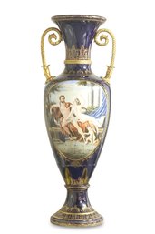 Elegance In Every Detail: Striking Blue Porcelain Vase With Hand-Painted Design