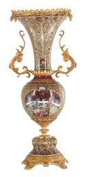 Rococo Golden Elegance Porcelain Vase With Bronze Handles