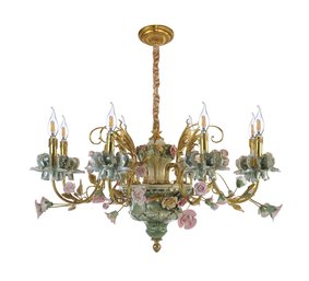 Porcelain And Brass Floral Chandelier