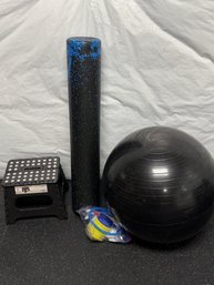 Exercise Ball, Foam Roller & Folding Step Stool
