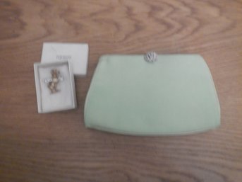 Vintage Mint Green Purse & G Fox Duck Pin