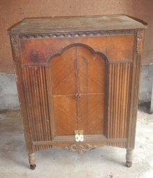 Vintage Sliding Door Storage Cabinet With Wire Storage Rack