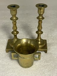 Vintage Solid Brass Candle Sticks And Matching Brass Dish
