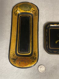 Two Tin Floral Painted Plates