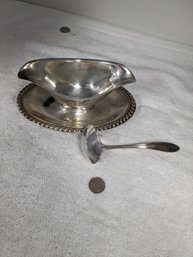 Silver Plated Gravy Boat And Ladle