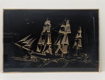 Ship Art, Vintage Framed 36' W X 24' H - Local Pick-up Only