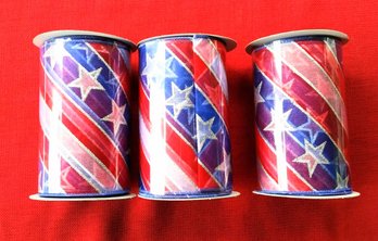 3 NEW Craft Ribbon Spools - Stars And Stripes Pattern - Nylon 5.5' Wide By 10 Yards Per Spool