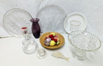 Wooden Bowl With Fruit, Glass Serving Plates, Candle Holders And More - Local Pick-up