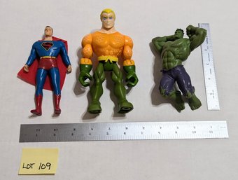 Lot 109 DC Super Friends Aquaman, Toysmith Bendable Superman & Marvel Hulk Figures - 3 Pc Lot