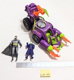 Lot 115 Imaginext DC Super Friends Joker Battle Vehicle, Batman & Joker Figures - 3 Pc Lot