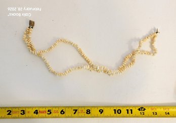 Two Strand Midcentury Ground Shell Necklace With Varied Natural Discs And Strong Handmade Character