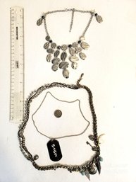 Three Fashion Necklaces Including Hammered Metal Statement Piece Dog Tag Chain And Charm Necklace!!