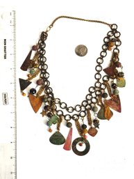 Vintage Hand Crafted Designer Massive Necklace! Numerous Beads, Stones, Discs, Metals And Other Objects!!