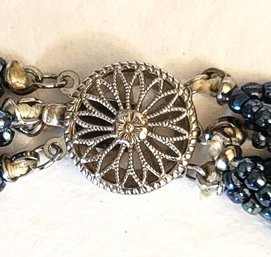 Sterling Multi Strand Hematite Necklace With Ornate Clasp Paired With Unmarked Pewter Bead Necklace!