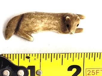 Rare Inuit Caribou Antler Carving Of An Arctic Fox Miniature With Inset Eyes From MIT Professors Collection!!