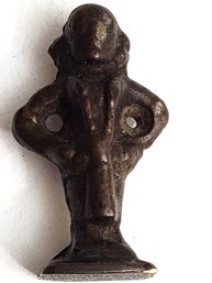 Tiny Cast Brass Figure From Congo Region With Arms Akimbo, Ribbed Torso- Two Perforations For Attachment!