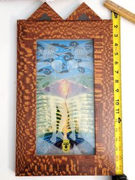Late Twentieth Century Santa Fe Style Layered Etched Glass Art Panel With Painted And Gilded Background!!