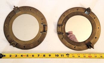 Decorative Mirrored Brass Portal Ships Pair For Accenting Nautical Theme!!! Perfect For Bathroom!