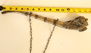 19th-centuryOttoman Turkish 'Chibouk'tobacco Pipe Features A Hand-carvedclay Bowl (Lle)Nice!!