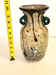 Vintage 10 Inch Murano Tutti Frutti Art Glass Vase Attributed To AVEM Silver Foil And Applied Drips 50s To 60s
