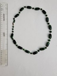 Vintage Art Deco Era Necklace Featuring Czech Malachite Glass Beads Of Jablonec Production! A Rare Item!!