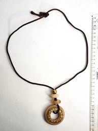 Vintage Bohemian Style Necklace Layered Gold Toned Filigree Necklace With Light Toned Wood Fine Details!