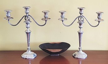 Massive 17 Inch Wilcox Evertsen Sterling Silver 3 Light Candelabras Pair $800 Pure Silver- Fine Pair And Rare!