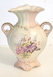 Antique Robert Hanke Austrian Porcelain Floral Vase With Gilded Handles Art Nouveau Royal Wettina Blush Ivory