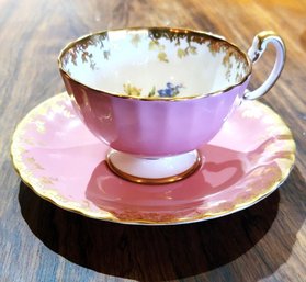 Great Aynsley Mid Century Tea Cup And Saucer Pattern 2381 With Vibrant Colors And Gold Gilding!