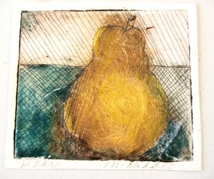 Rare Small 2 Inch By 2 Inch Intaglio Print Entitled 'pear' And Signed M. Riddle (Michael Riddle) Nice!