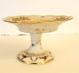 C.1930s Schumann Arzberg Bavaria Reticulated Pedestal Compote Chateau Dresden Flowers Nice!