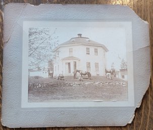 Late 19th Century Albumen Photograph Octagonal House Horses Carriage Oak Street Circa 1885-1900