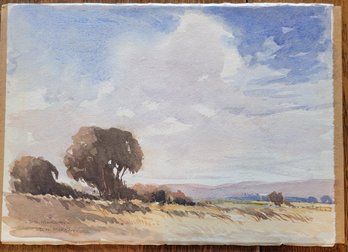 D.N. Morgan British Signed Original Watercolor English Downs Landscape Circa 1920s-1930s.