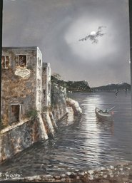 Attributed To Ettore Gianni Italian Moonlit Bay Of Naples Gouache Signed E. Gianni- Late 19th To 20th Century