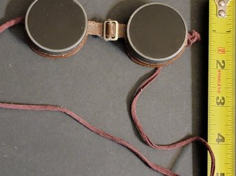Early Industrial Welding Safety Goggles Dark Glass Leather Eye Cups Circa 1920s 1940s.