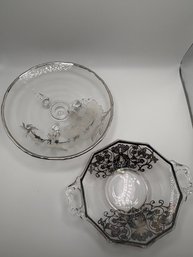 Vintage Sterling Silver Overlay Glass Trays