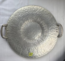 Vintage Continental Trade Mark Hand-wrought Hammered Aluminum Tray