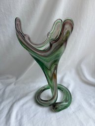 Vintage Hand-blown Art Glass Cornucopia Vase