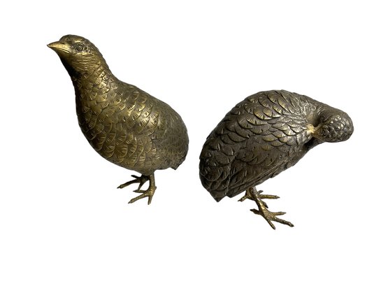 Pair Of Vintage Or Antique Decorative Copper Quail Figures