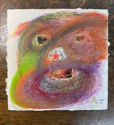 'Star Nose'  Multi-media Jon Sarkin Original Outsider (Way Outside) Art On 13x13 Ish Album Cover Signed