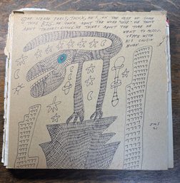 Cusp Lizard - Jon Sarkin Original Outsider (Way Outside) Art On 13x13 Ish Album Cover Signed