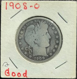 1908 O  Barber Half Dollar Silver Coin