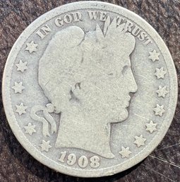 1908 United States Barber Half Dollar Coin.